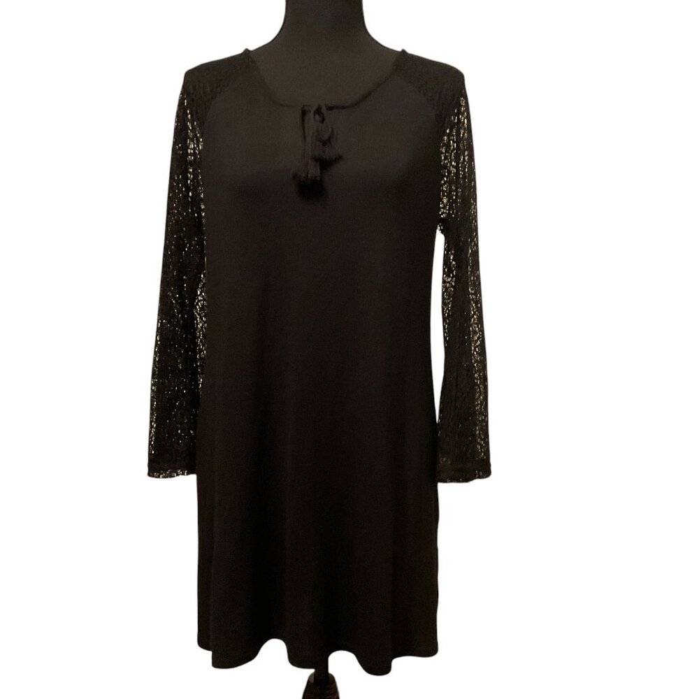 Great NorthWest Indigo Black knee length Dress with lace long sleeves Size M